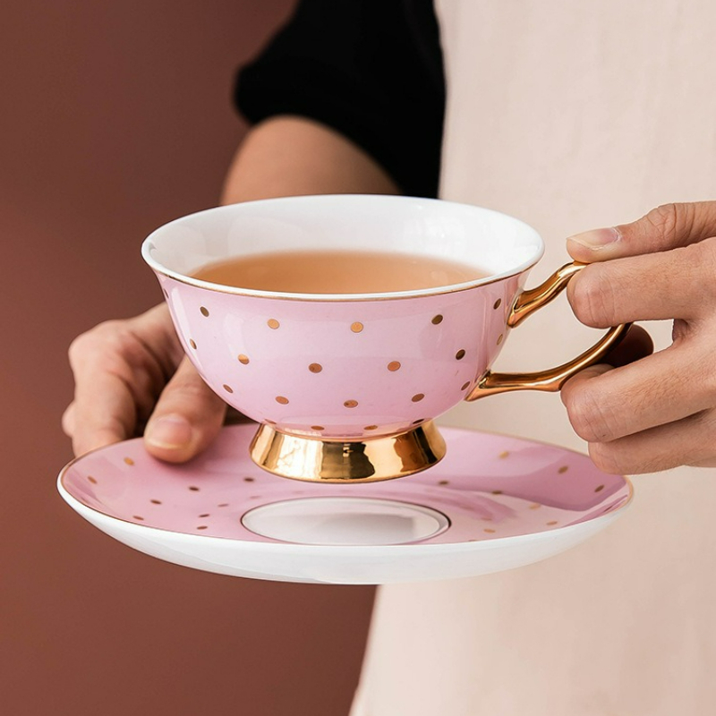 Kitchen Appliances Set - Ceramic Pink Coffee Mugs with Dish