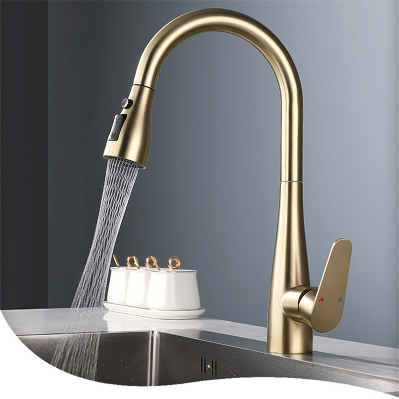 Kitchen Appliances White - Brushed Gold Pull Out Kitchen Faucet