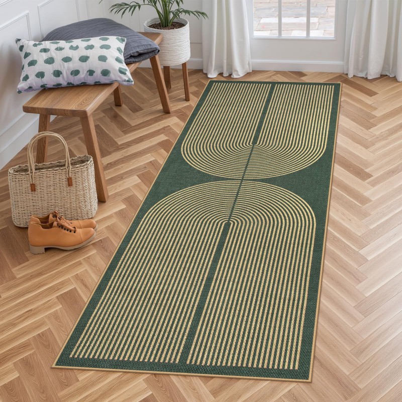 Kitchen Appliances Green - Art Deco Runner Rug Green Background