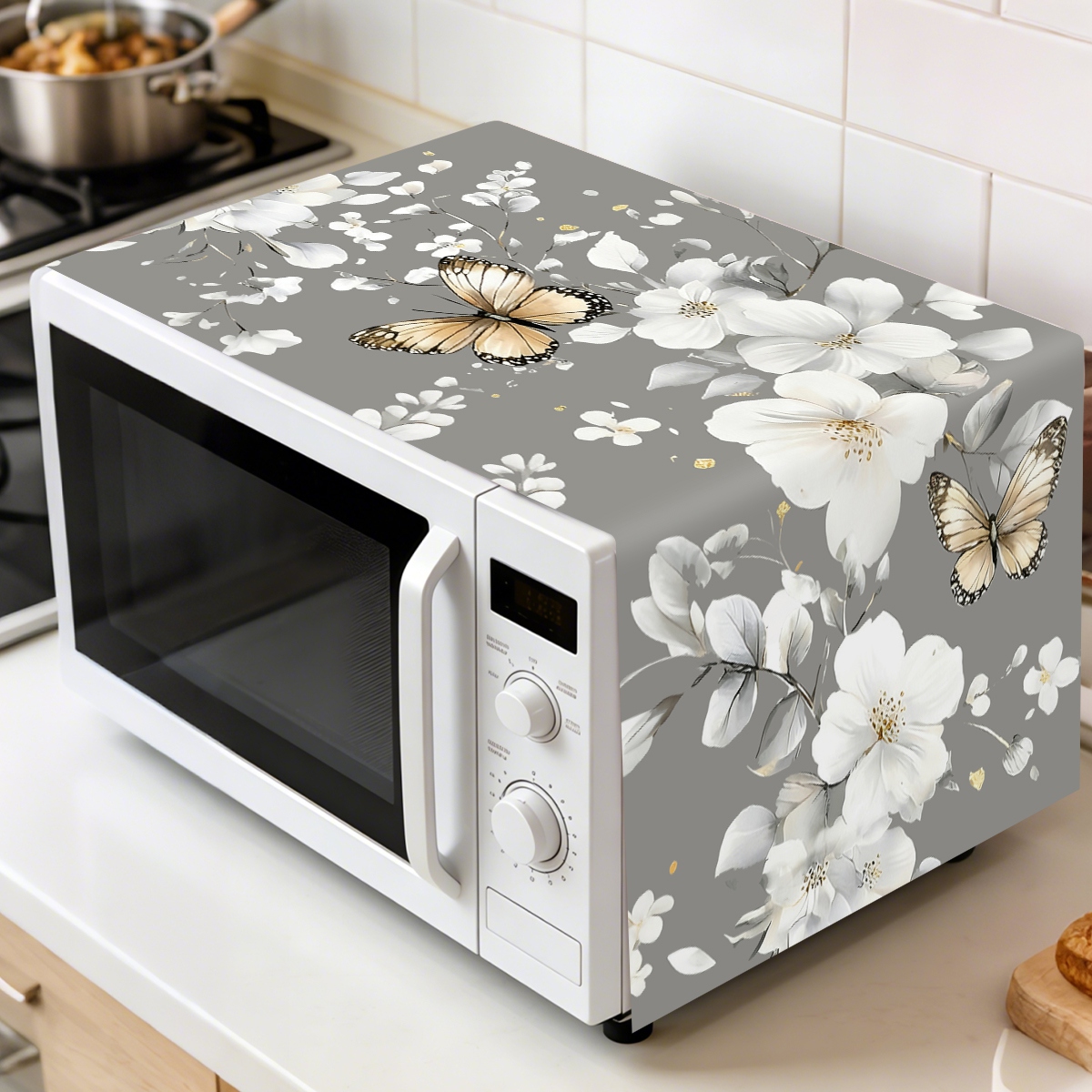 1pc  White Flower Microwave Du - Kitchen Appliances White ulasan dan harga
